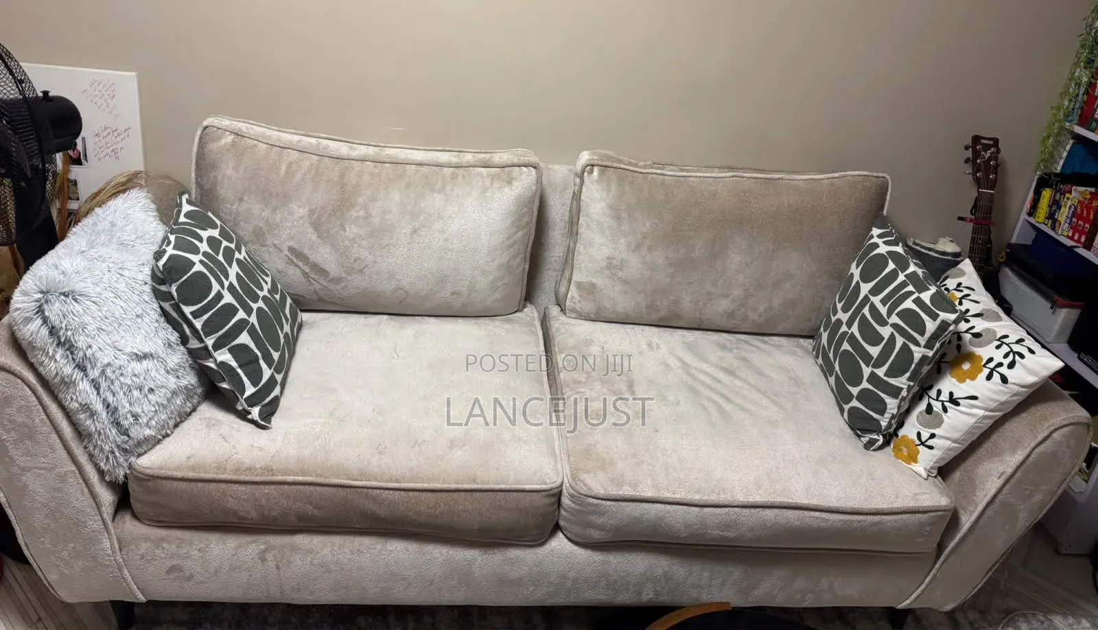 Stylish 3-Seater Velvet Sofa in Beige / Warm Neutral