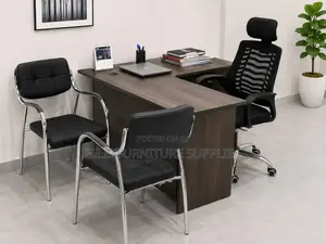 American Walnut L Shaped Desk and Chairs