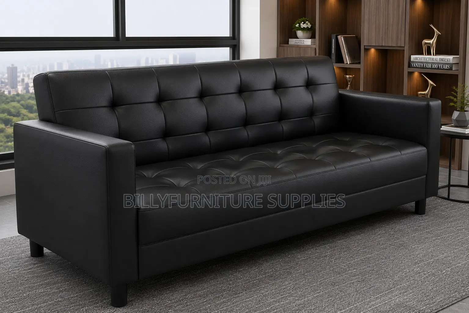 3 Black Executive Office Leather Sofa