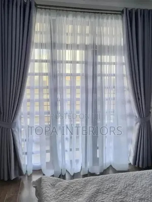 GREY Curtains With White Sheers Per Metre