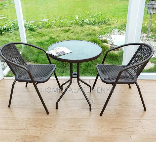 Outdoor Set; 2-Person Round Metal Dining Set With Weatherproof Table - thumbnail 2