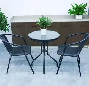 Outdoor Set; 2-Person Round Metal Dining Set With Weatherproof Table