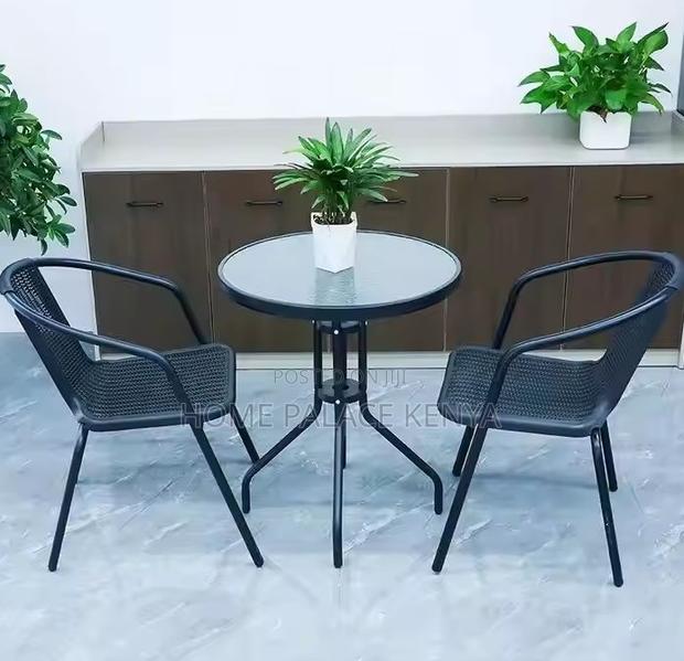 Outdoor Set; 2-Person Round Metal Dining Set With Weatherproof Table - thumbnail 3