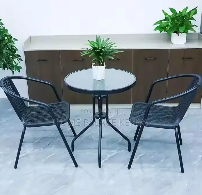 Outdoor Set; 2-Person Round Metal Dining Set With Weatherproof Table