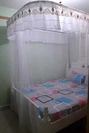White Curved Two Stands Floating Rail Mosquito Nets With Accessories