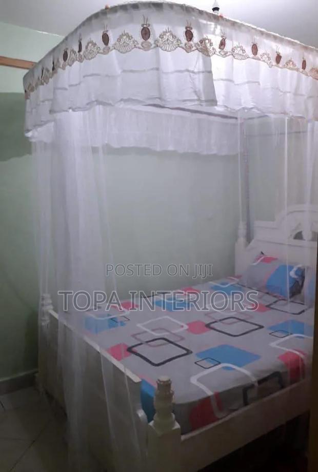 White Curved Two Stands Floating Rail Mosquito Nets With Accessories