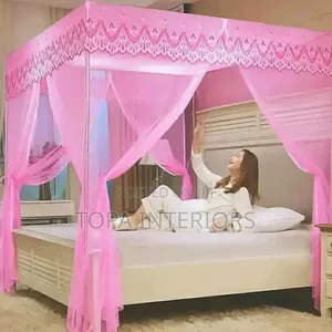 4-Door Pink Mosquito Nets With Accessories