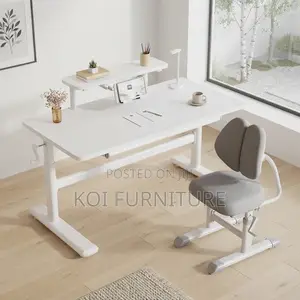 Office Table; Manua; Height Adjustable White Home Office Table