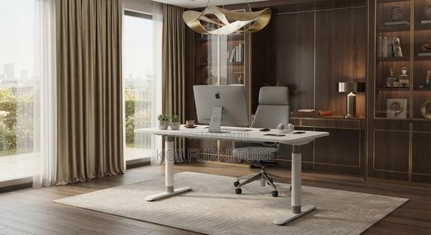Office Table; Manua; Height Adjustable White Home Office Table - thumbnail 2