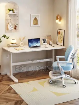 Office Table; Manua; Height Adjustable White Home Office Table