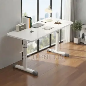 Office Table; Manua; Height Adjustable White Home Office Table