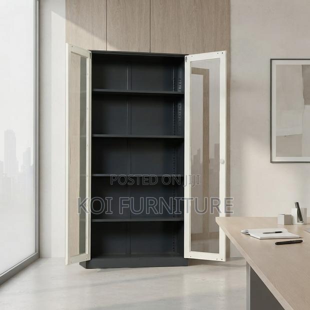 Office Cabinet; Five Adjustable Shelves Gray Office Modern Cabinet - thumbnail 2