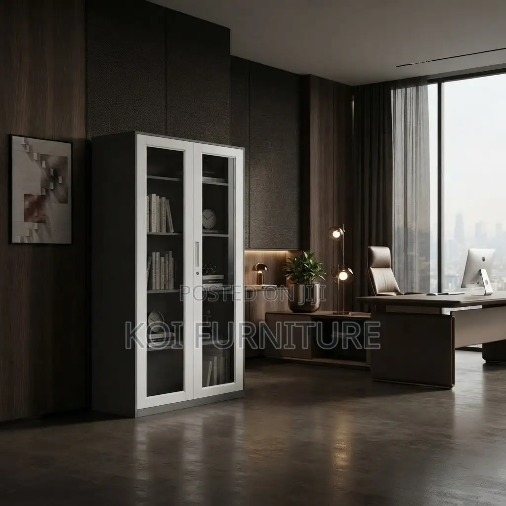 Office Cabinet; Five Adjustable Shelves Gray Office Modern Cabinet