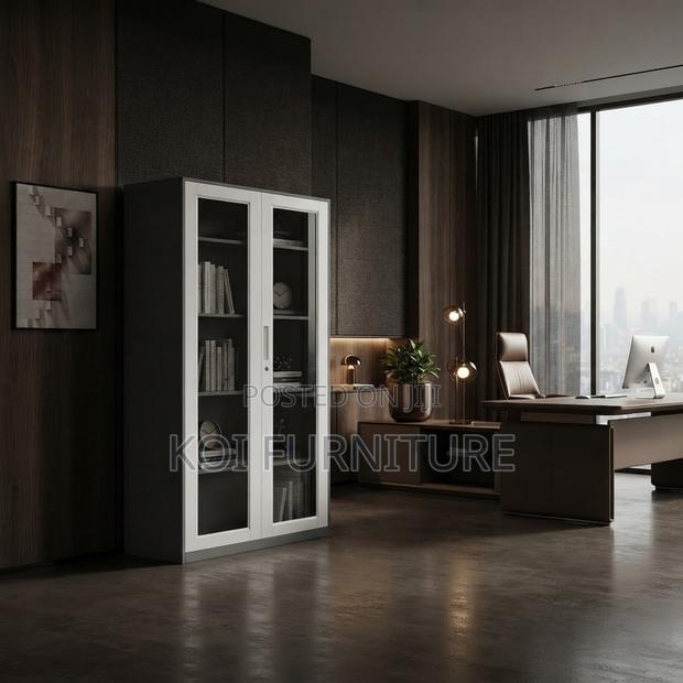 Office Cabinet; Five Adjustable Shelves Gray Office Modern Cabinet - thumbnail 4