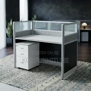 Office Workstation; Blue and Brown One User Office Workstation