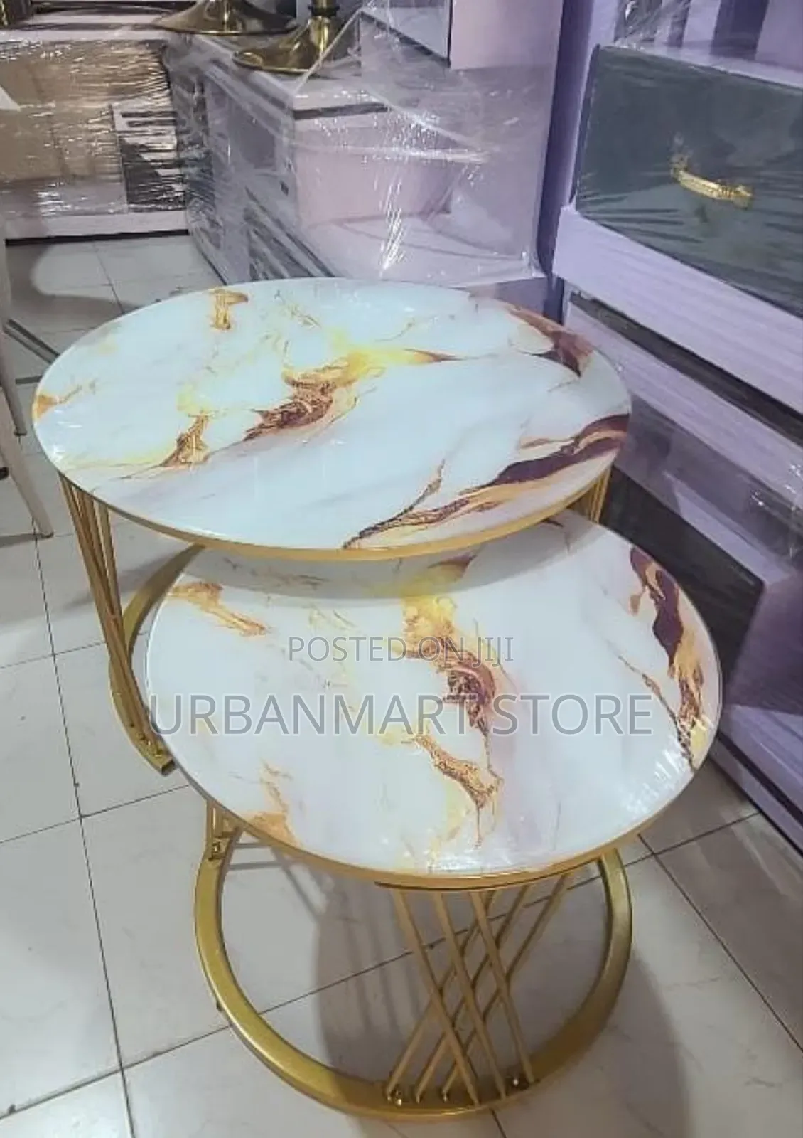 Elegant White Marble Nesting Table Set, Glass Effect