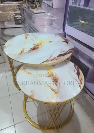 Elegant White Marble Nesting Table Set, Glass Effect