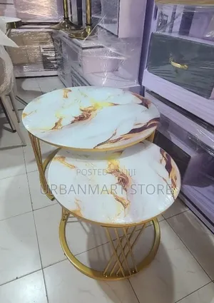 Elegant White Marble Nesting Table Set, Glass Effect