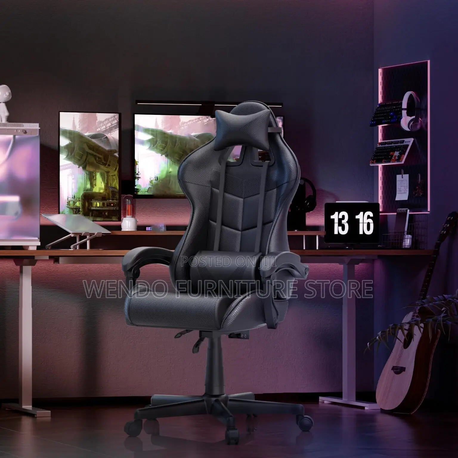 Office Chairs; Leather High Back Gaming Seat With Pillow Headrest
