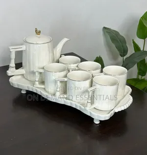 White Ribbed Tea Set — 7pcs + Tray