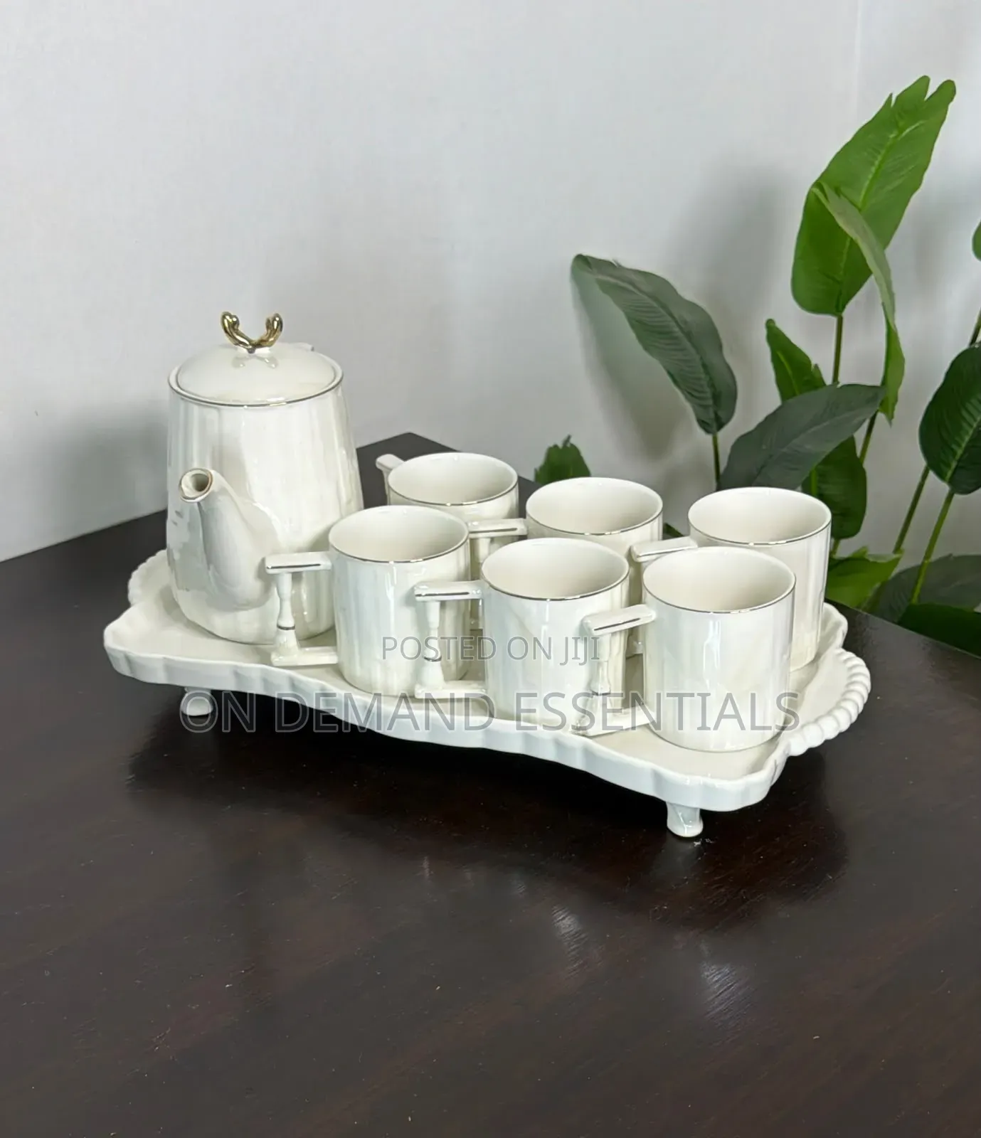 White Ribbed Tea Set — 7pcs + Tray