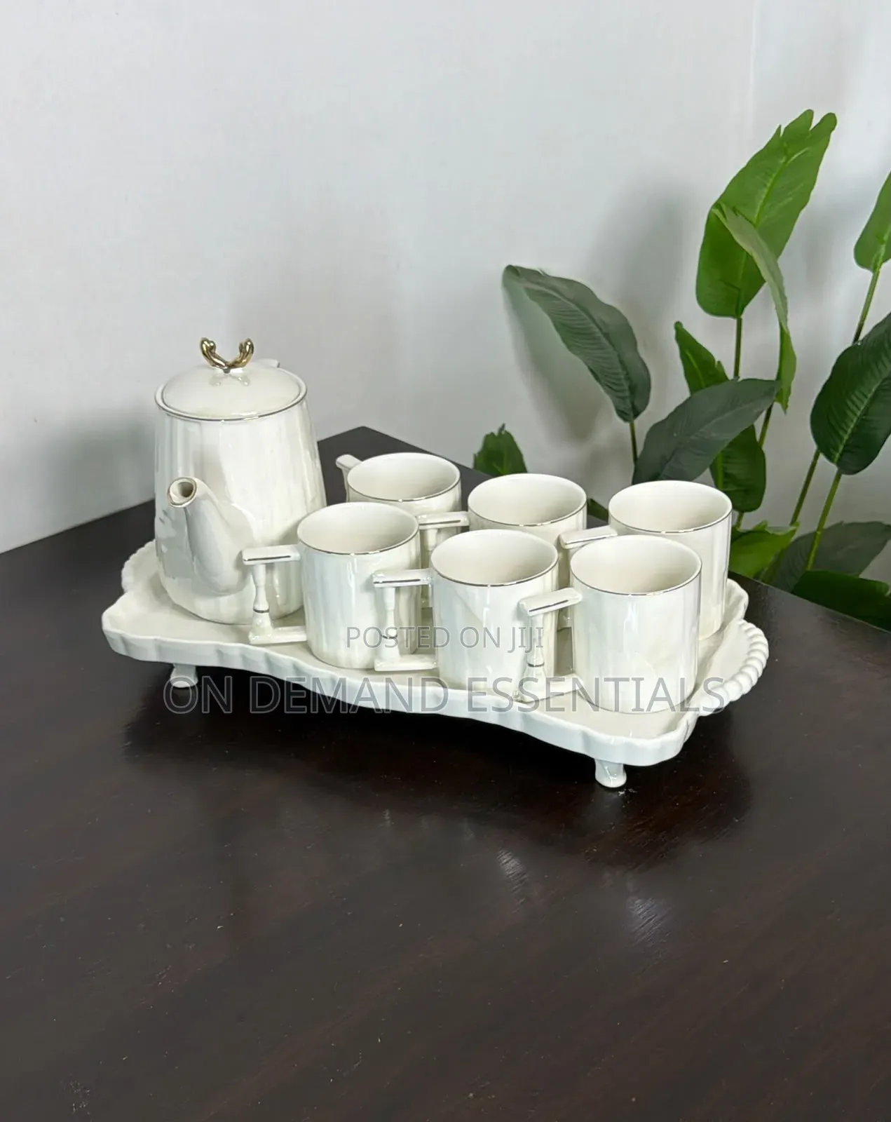 White Ribbed Tea Set — 7pcs + Tray