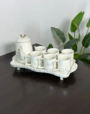 White Ribbed Tea Set — 7pcs + Tray