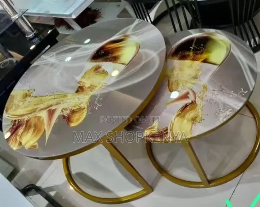 Elegant Glass-Effect Marble Nesting Coffee Table Set