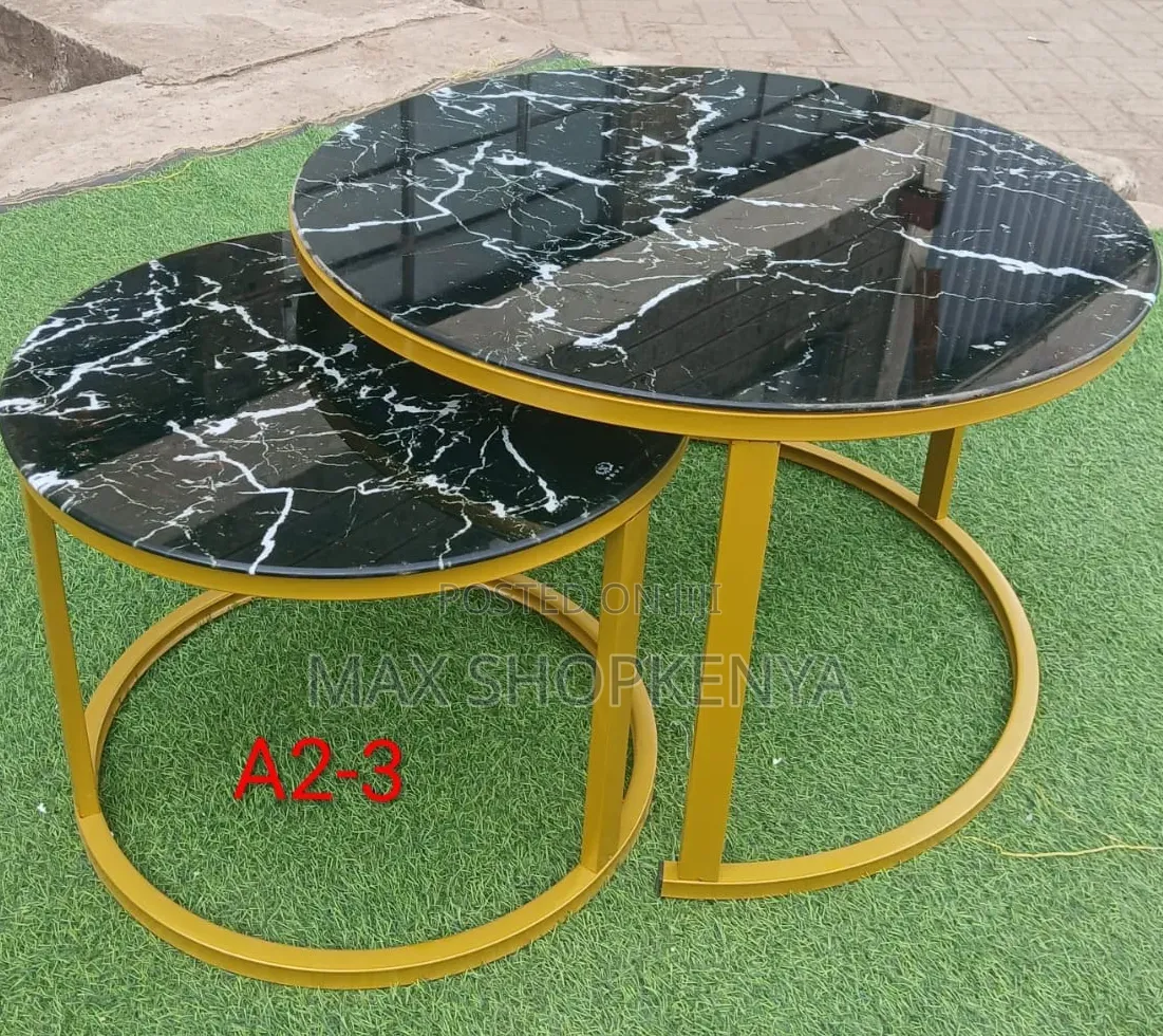 2-in-1 Black Marble Nesting Coffee Table – Glass Effect
