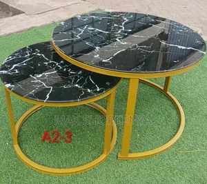 2-in-1 Black Marble Nesting Coffee Table – Glass Effect