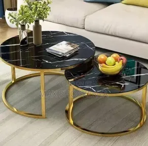 2-in-1 Black Marble Nesting Coffee Table – Glass Effect