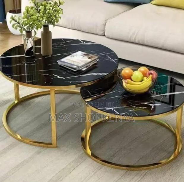 2-in-1 Black Marble Nesting Coffee Table – Glass Effect - thumbnail 2