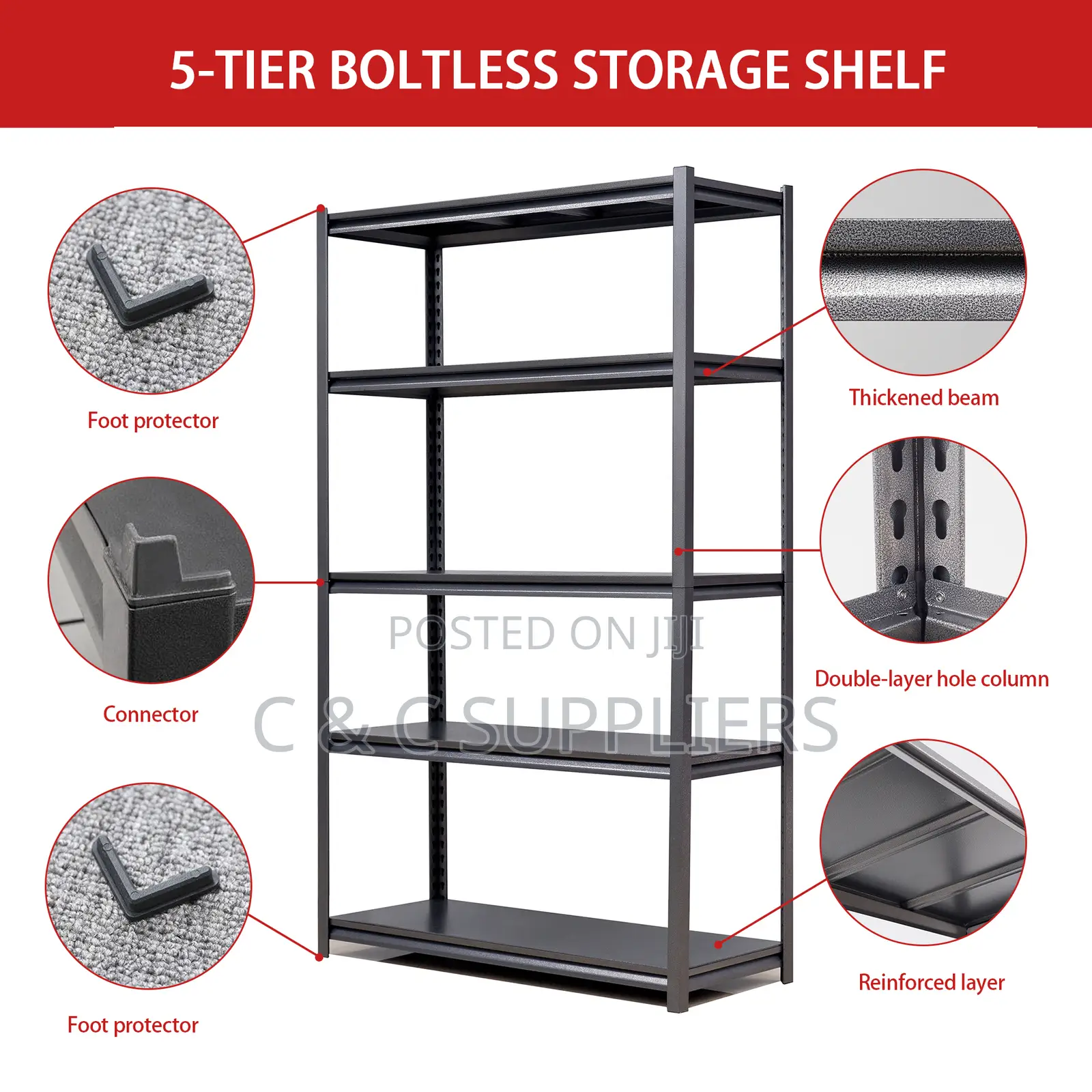 Metallic Adjustable Black Shelving Rack.