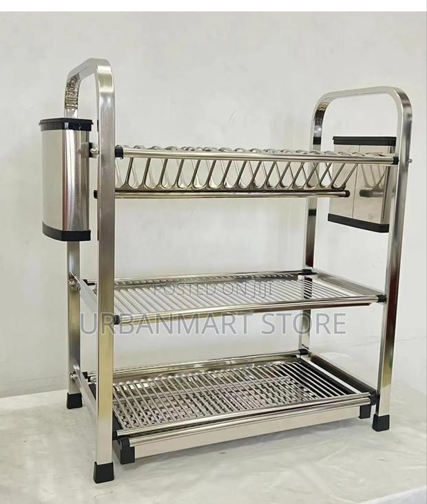 Strong 3 Tier Kitchen Dish Rack Aluminium - main view