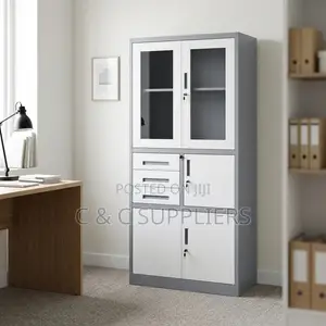 2-Door Lockable Steel Cabinet With a Safe.