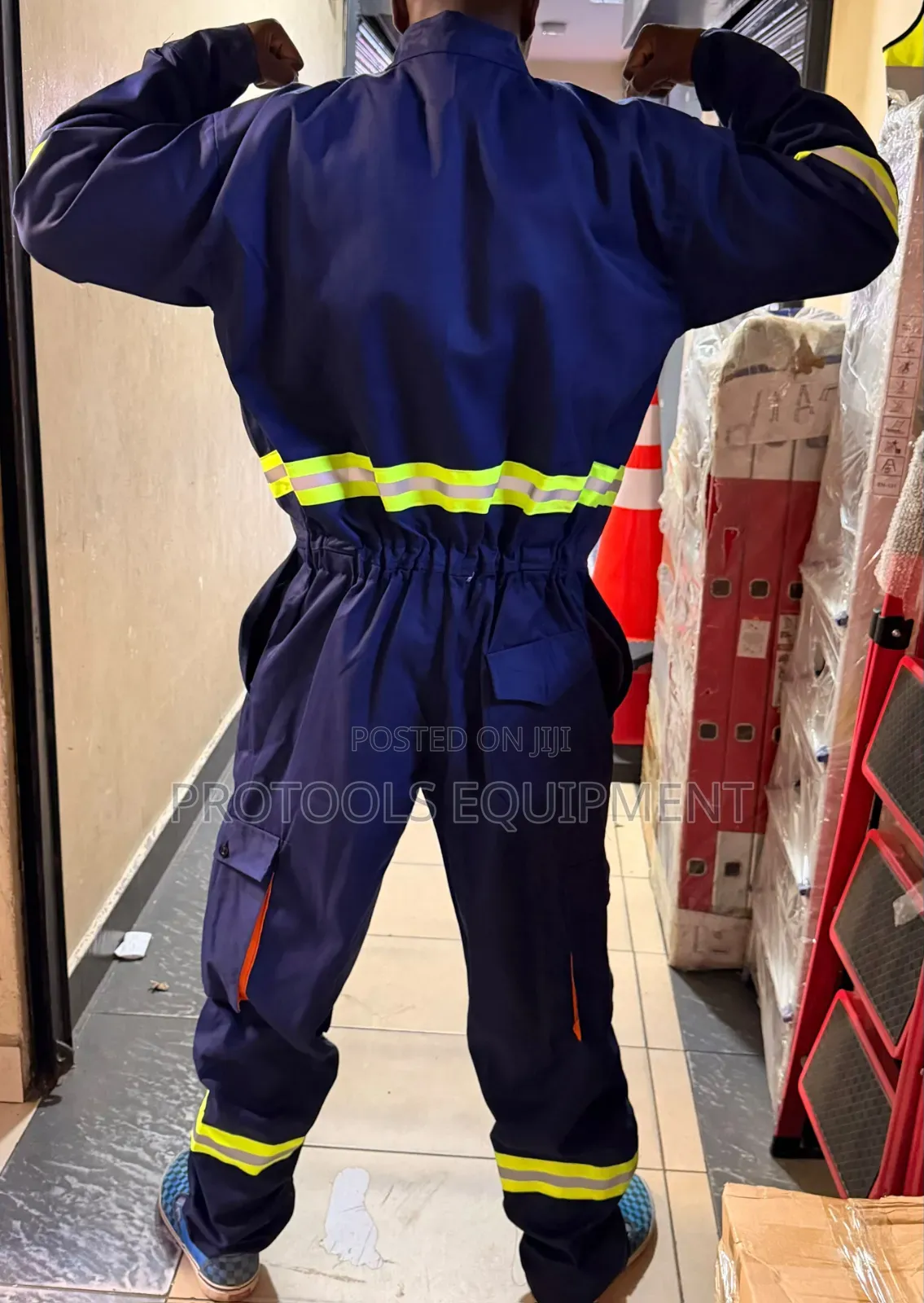 Navy Blue Cargo Overall With Reflective