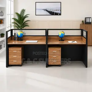 2-Seater Straight Brown Workstation Desk.