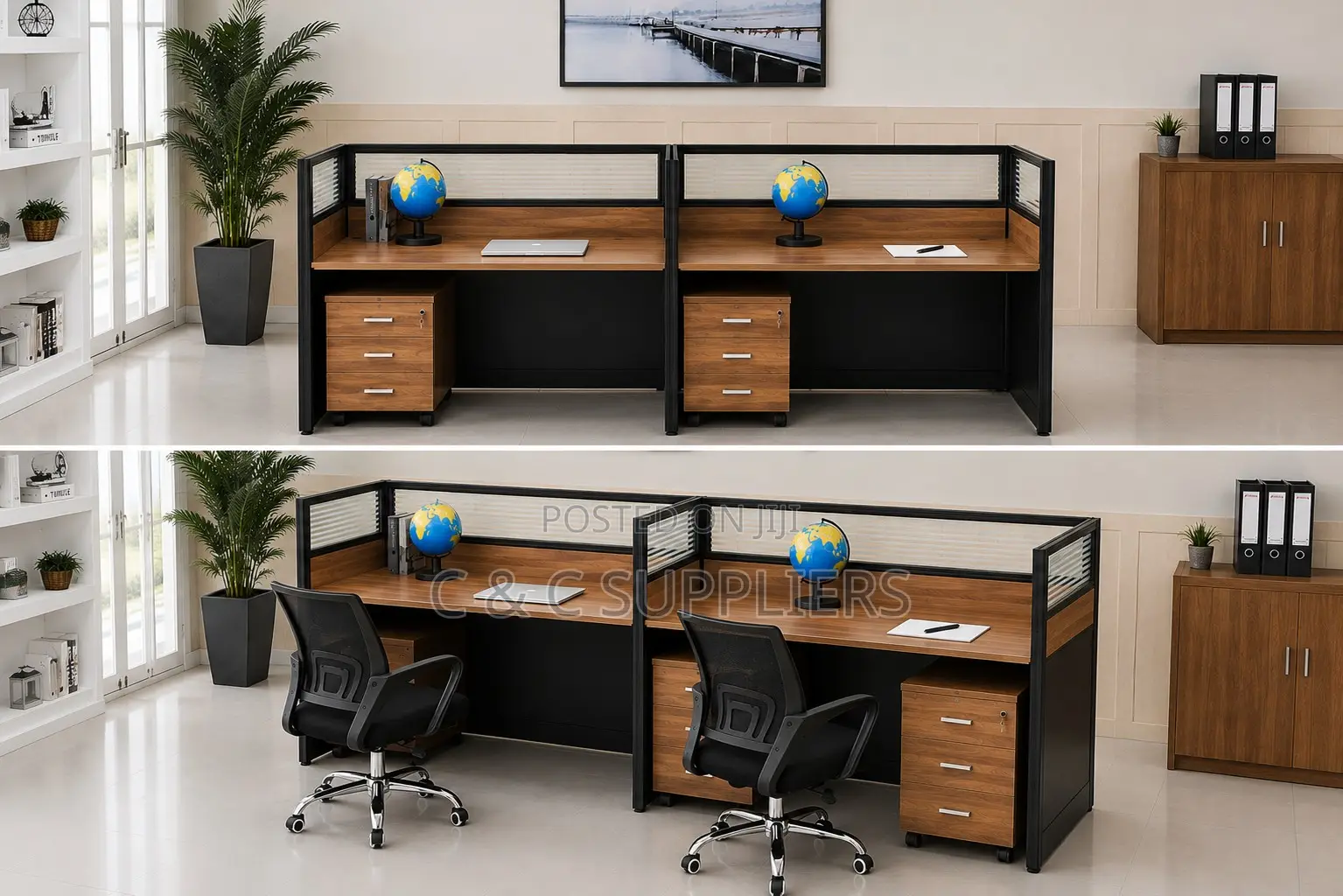 2-Seater Straight Brown Workstation Desk.