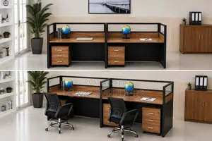 2-Seater Straight Brown Workstation Desk.