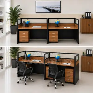 2-Seater Straight Brown Workstation Desk.
