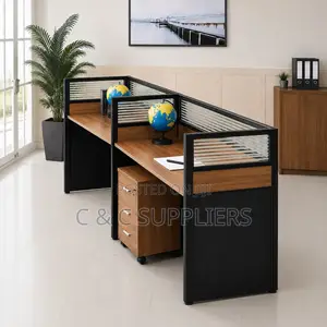 2-Seater Straight Brown Workstation Desk.
