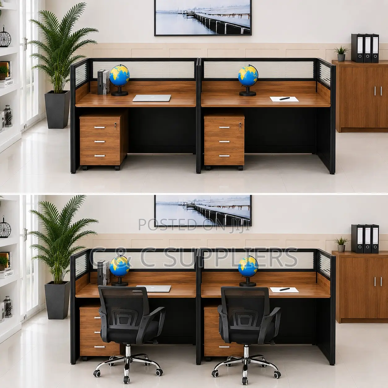 2-Seater Straight Brown Workstation Desk.