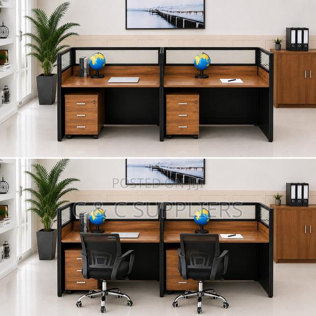 2-Seater Straight Brown Workstation Desk. - thumbnail 6