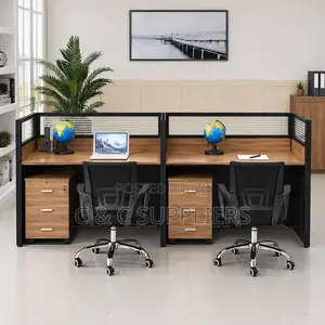 2-Seater Straight Brown Workstation Desk.