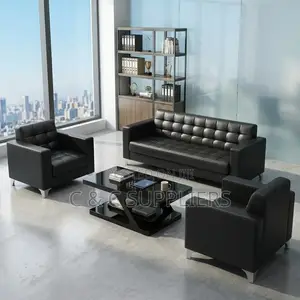5-Seater Black Leather Waiting Sofa Set.