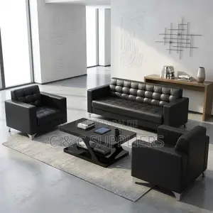 5-Seater Black Leather Waiting Sofa Set.