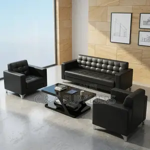 5-Seater Black Leather Waiting Sofa Set.