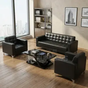 5-Seater Black Leather Waiting Sofa Set.