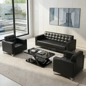 5-Seater Black Leather Waiting Sofa Set.