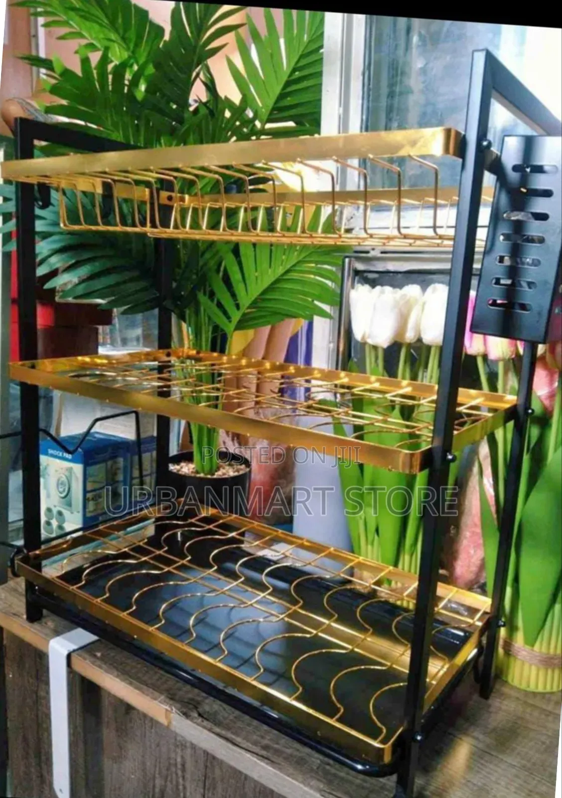 3 Layer Black Gold Carbon Steel Dish Rack